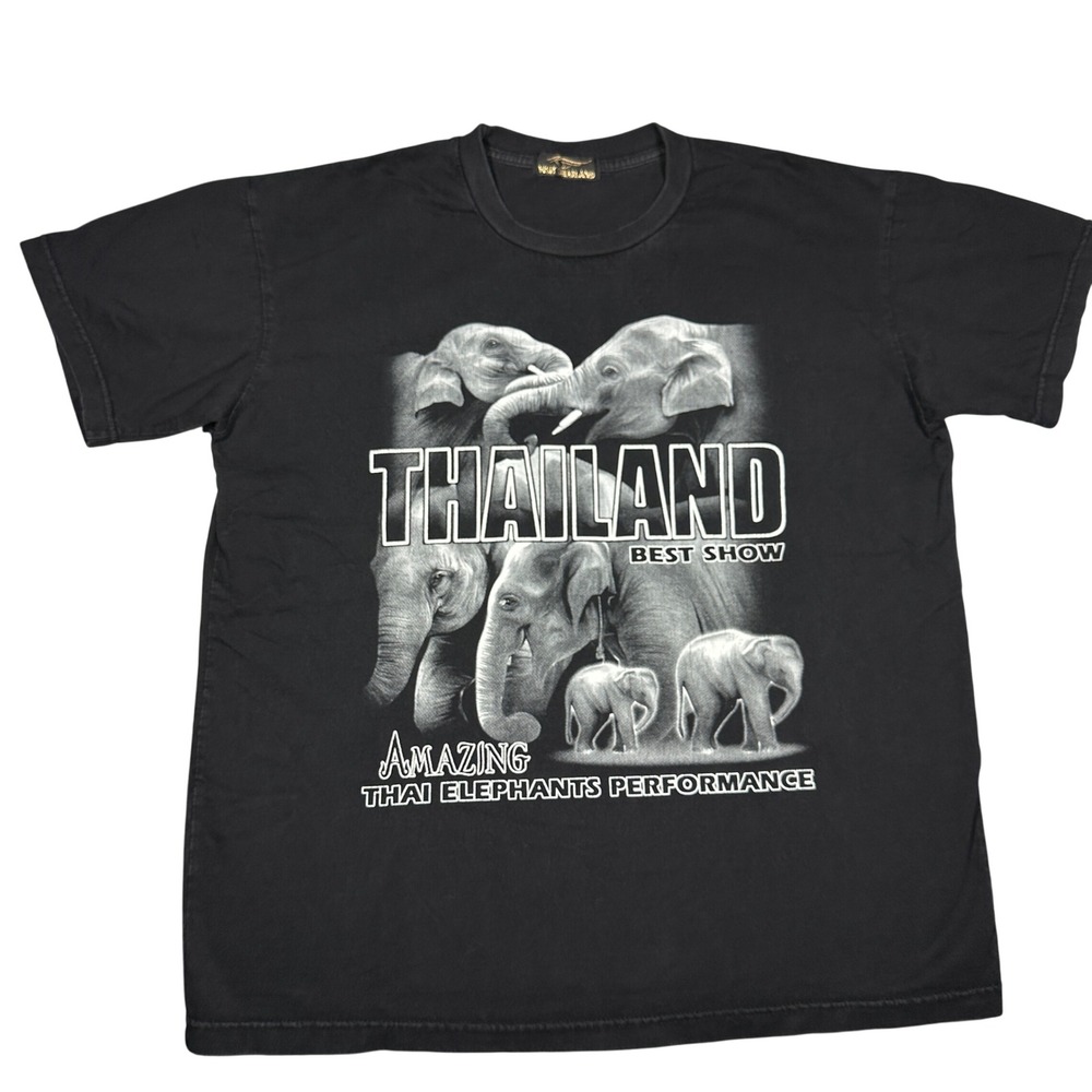 Visit Thailand Amazing Thai Elephants Performance Graphic T-Shirt Black Mens L